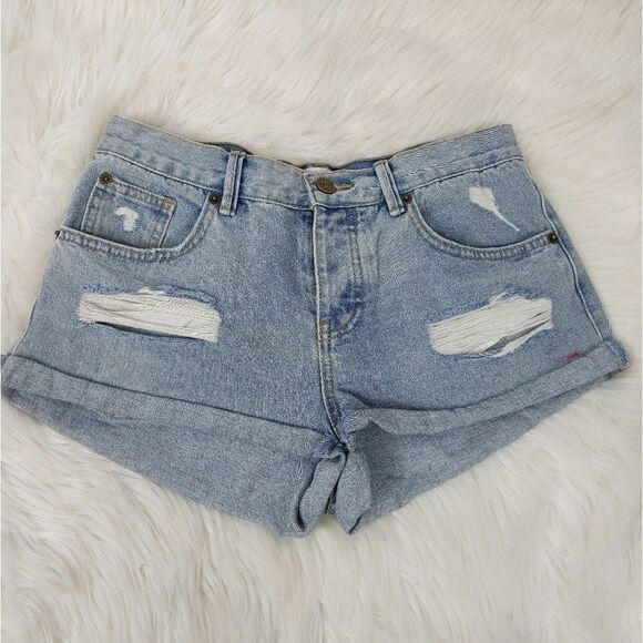 Amuse Society Revolve Crossroad Shorts Distressed Blue Jean Denim Cuffed 26.Wai - Picture 2 of 7